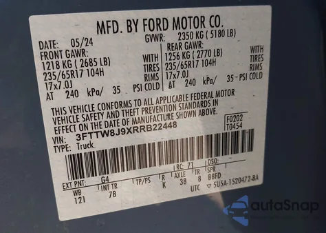 2024 Ford Maverick Xlt z USA, uszkodzony, nr VIN 3FTTW8J9XRRB22448